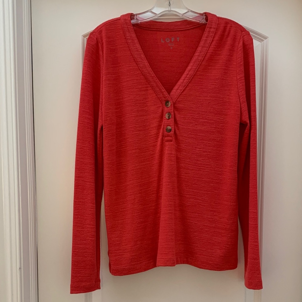 LOFT Coral V-Neck Long Sleeve Lightweight Sweater